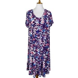 Roamans Plus Size Stretch Dress Purple Multicolor Short Sleeves Sz. L(18-20)